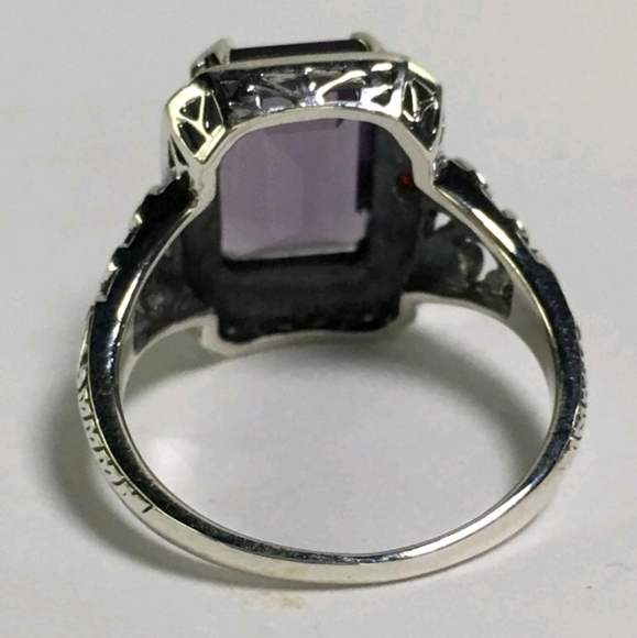 Art Deco Sterling Silver and Amethyst Ring - Picture 3 of 5